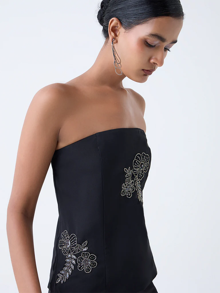 Vark Black Embellished Off-Shoulder Top - Image 3