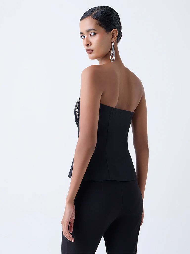 Vark Black Embellished Off-Shoulder Top - Image 4
