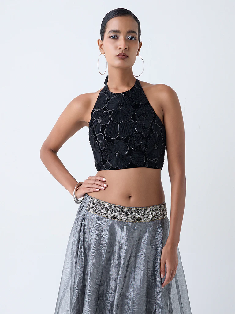 Vark Black Embellished Top