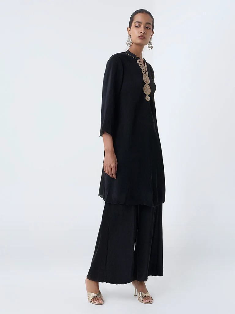 Vark Black Embroidered A-Line Ethnic Set - Image 2