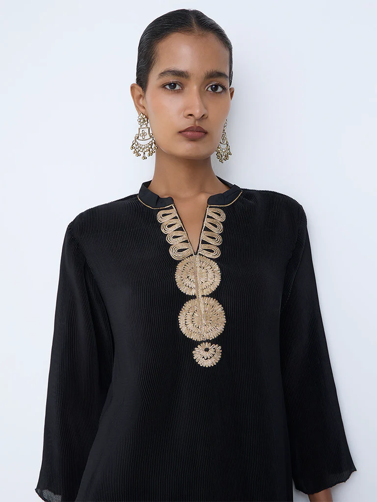 Vark Black Embroidered A-Line Ethnic Set - Image 3