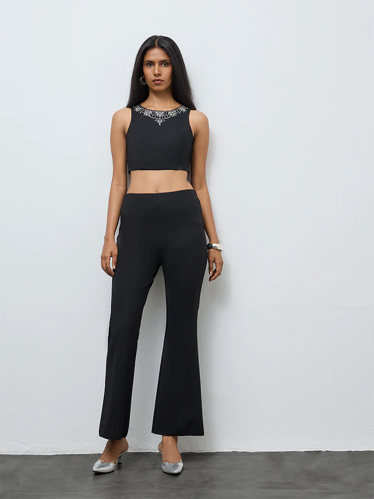 Vark Black Flared Cotton Pants - Image 2