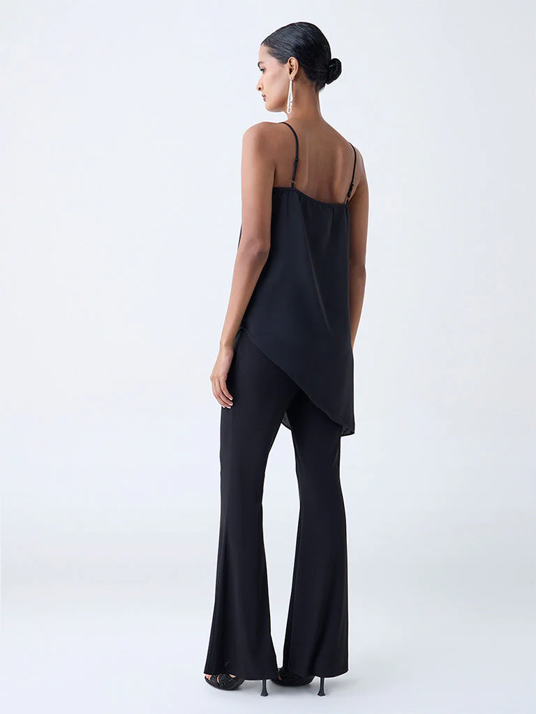 Vark Black Floral Embellished Asymmetrical Top - Image 4