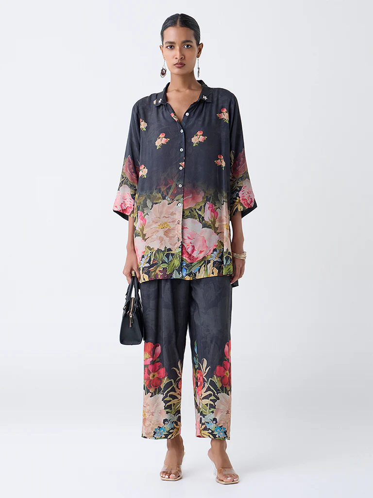 Vark Black Floral Pattern Co-ord Set