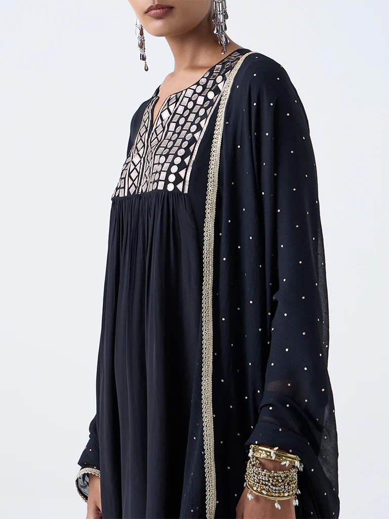 Vark Black Mirror-Detailed Fit-and-Flare Ethnic Set - Image 3