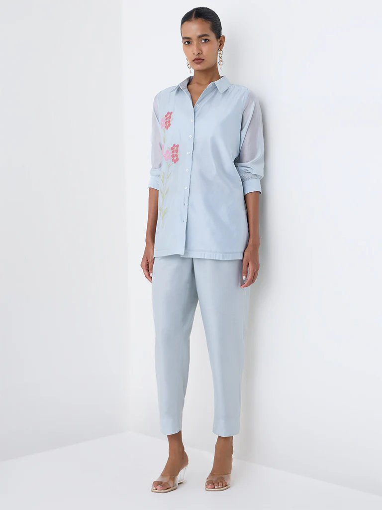 Vark Blue Floral Embroidered Co-ord Set