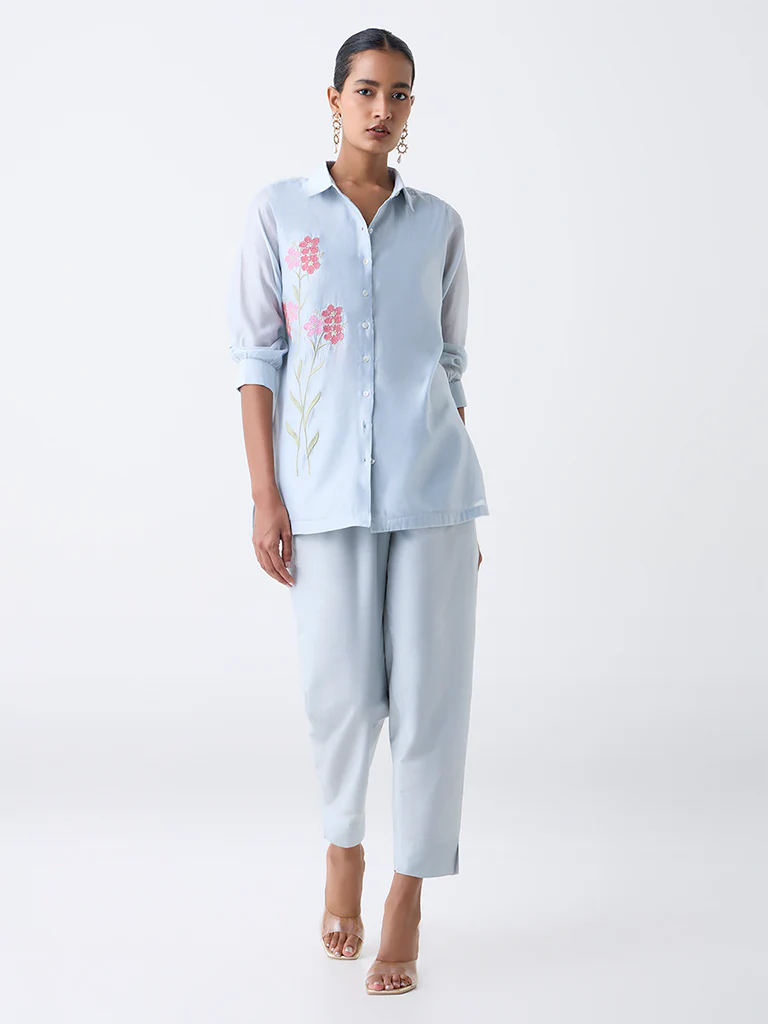 Vark Blue Floral Embroidered Co-ord Set - Image 2