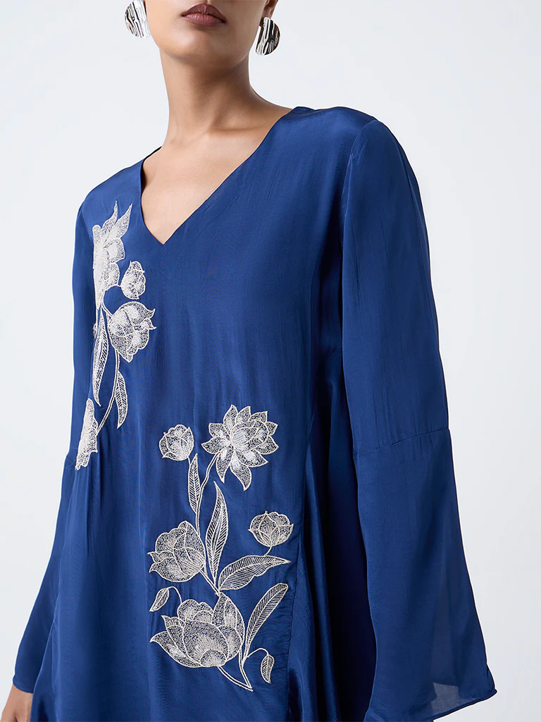 Vark Blue Floral Embroidered Ethnic Set - Image 3