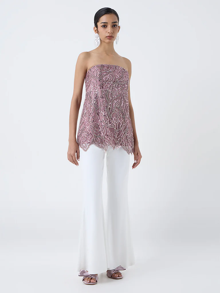 Vark Blush Pink Embellished Peplum Top - Image 2