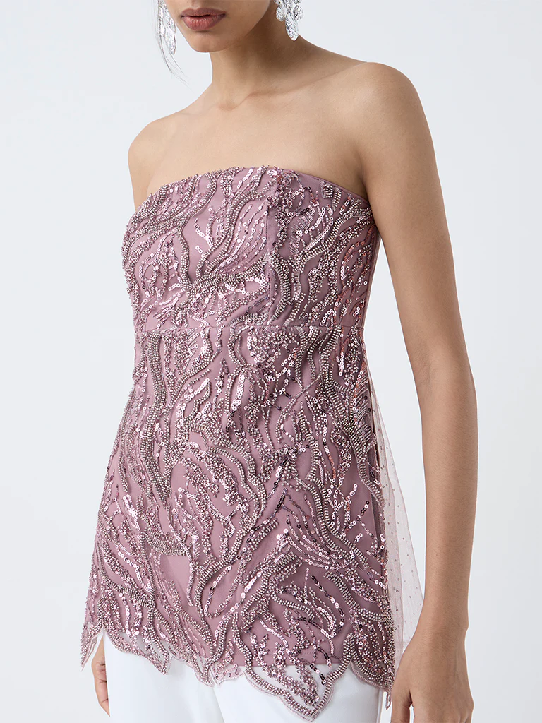 Vark Blush Pink Embellished Peplum Top - Image 3