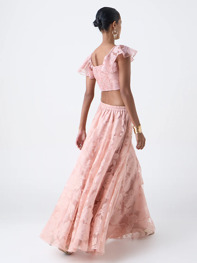 Vark Blush Pink Floral Pattern Cotton-Blend Skirt - Image 4