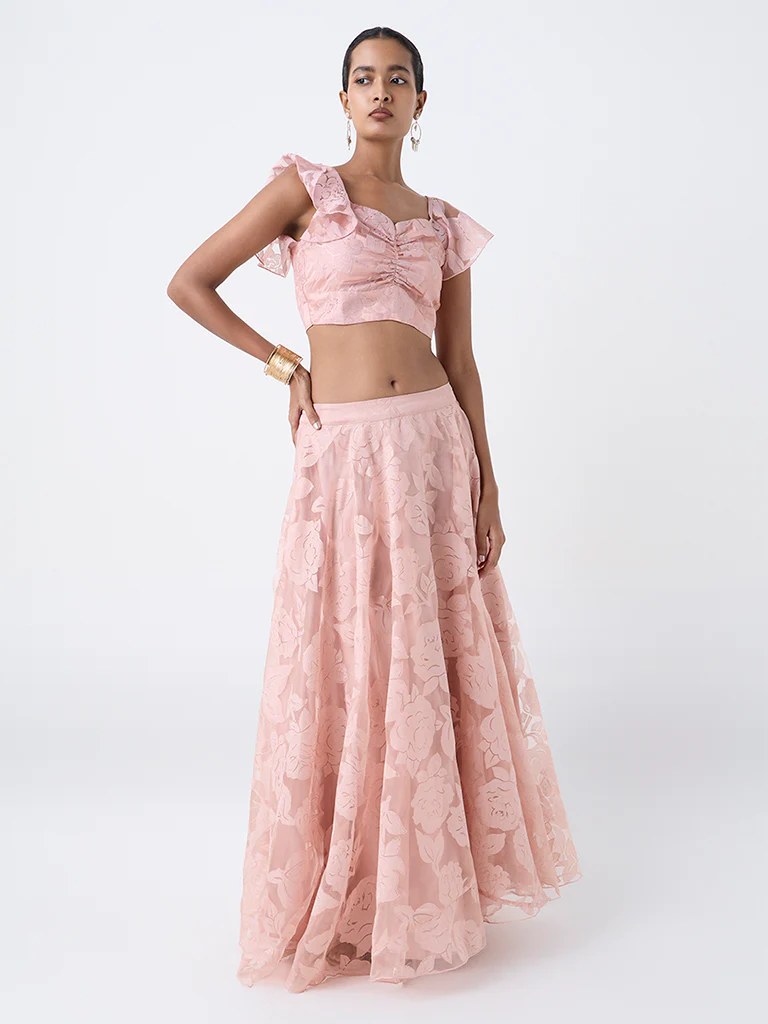Vark Blush Pink Floral Printed Cotton-Blend Ethnic Blouse - Image 2