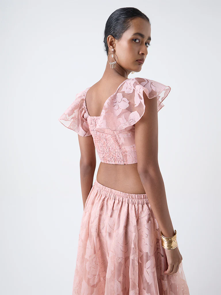 Vark Blush Pink Floral Printed Cotton-Blend Ethnic Blouse - Image 4