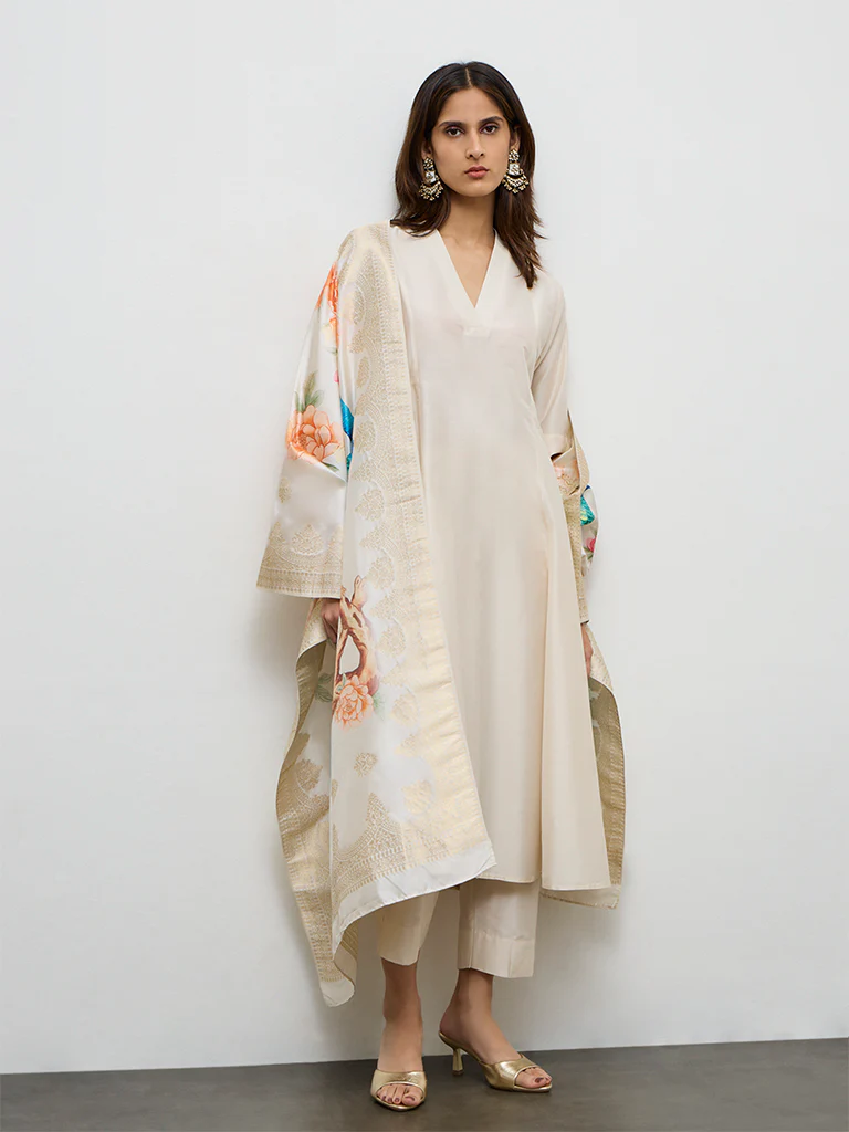 Vark Cream Anarkali Ethnic Set