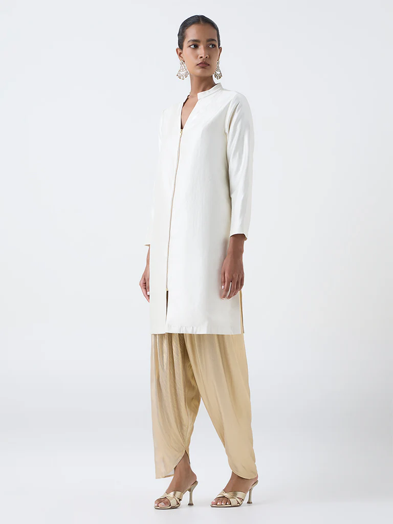 Vark Cream Solid Straight Ethnic Set - Image 2