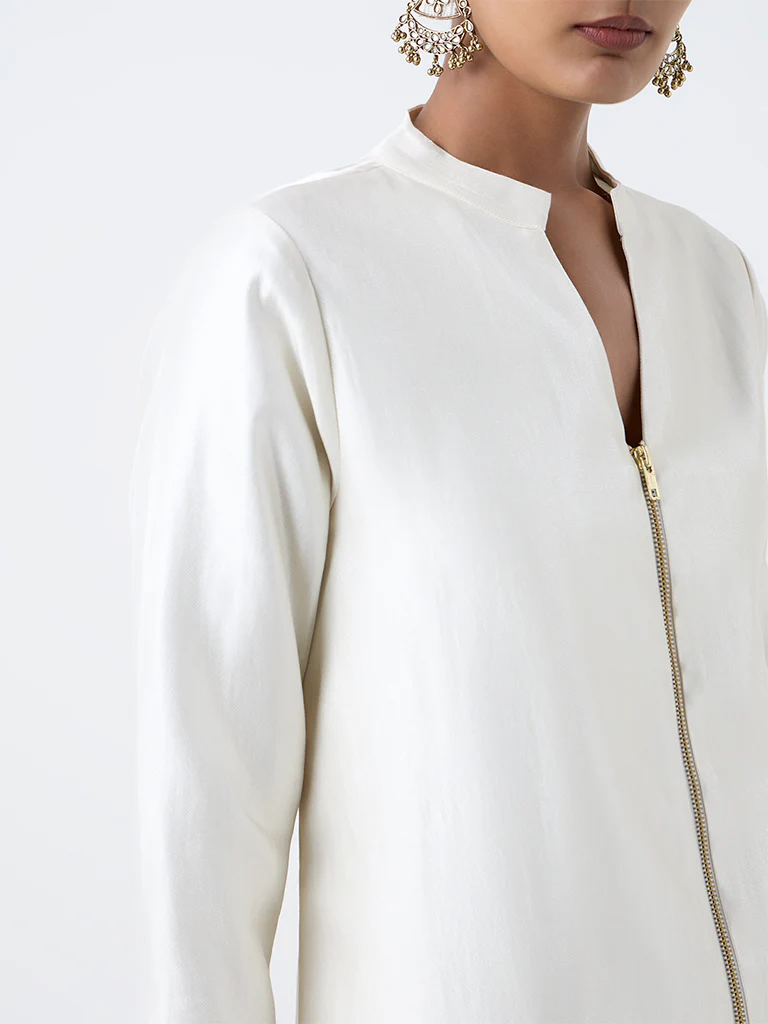 Vark Cream Solid Straight Ethnic Set - Image 3