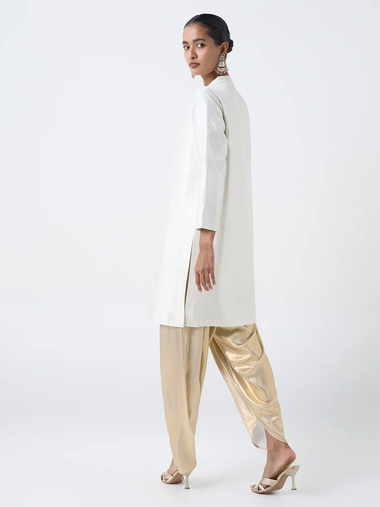 Vark Cream Solid Straight Ethnic Set - Image 4