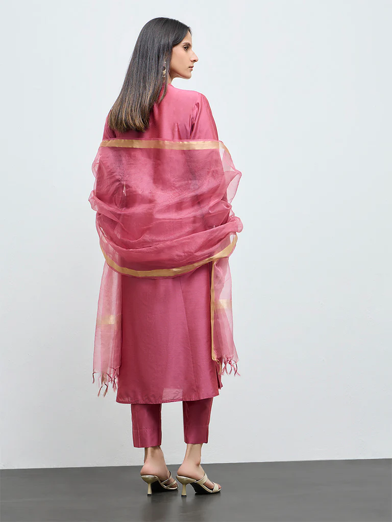 Vark Dusty Pink Embroidered A-Line Ethnic Set - Image 4