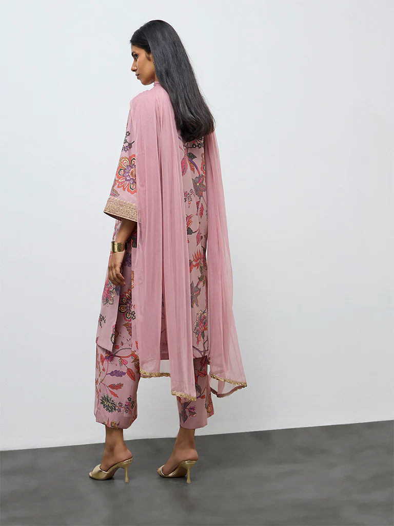Vark Dusty Pink Floral A-Line Ethnic Set - Image 4