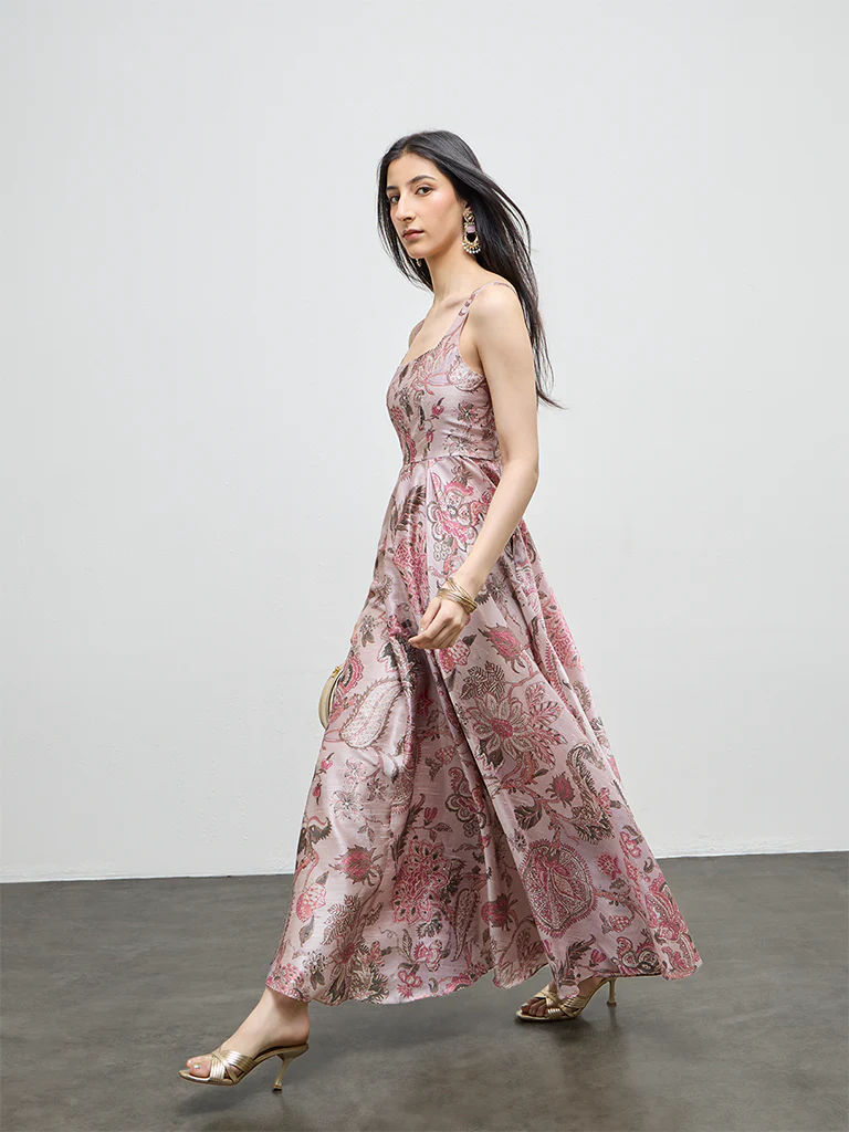 Vark Dusty Pink Floral Pattern A-Line Dress - Image 2