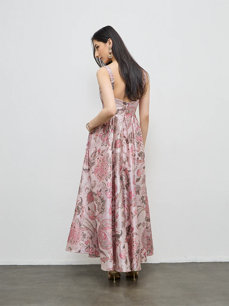 Vark Dusty Pink Floral Pattern A-Line Dress - Image 4