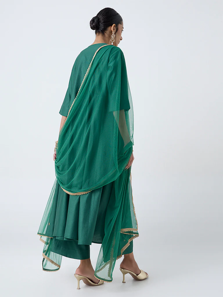Vark Green Embroidered Anarkali Ethnic Set - Image 4
