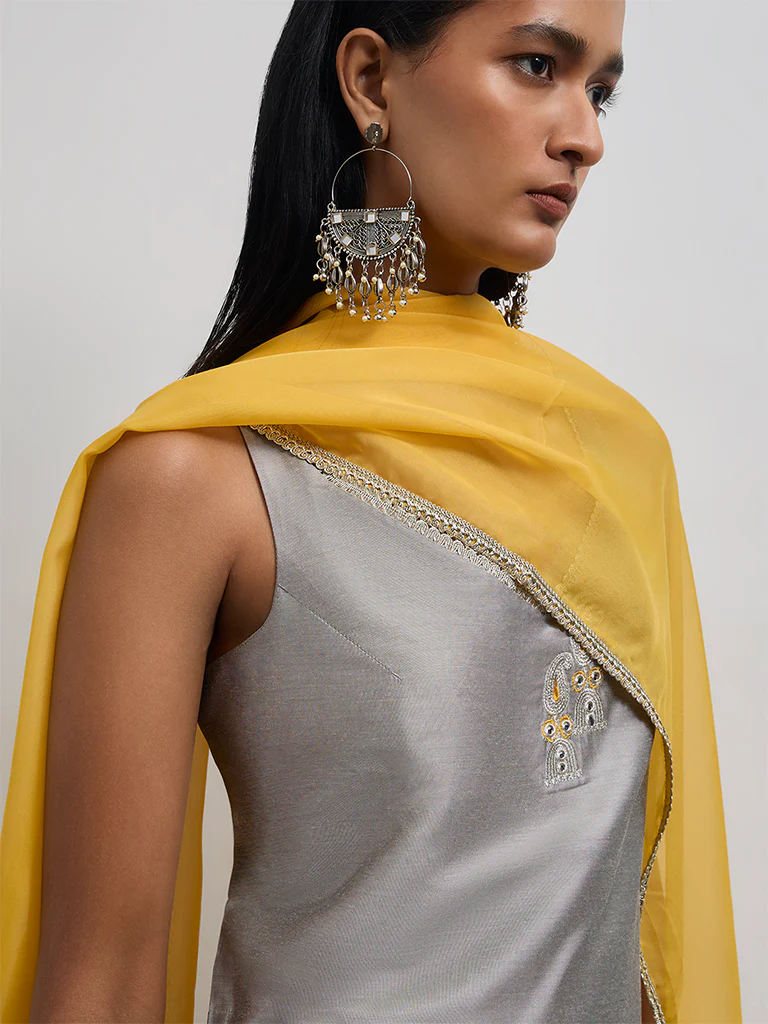 Vark Grey Embroidered A-Line Ethnic Set - Image 3