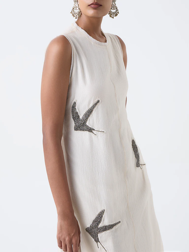 Vark Ivory Embellished A-Line Cotton Ethnic Set - Image 3