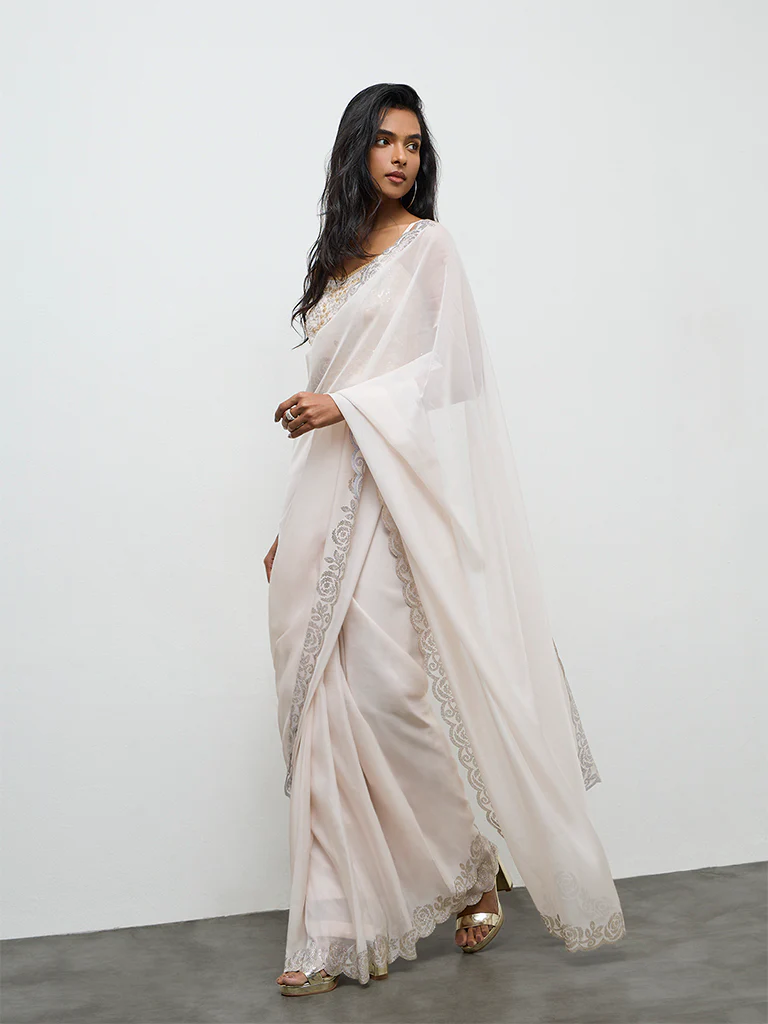 Vark Ivory Embellished Saree Set - Image 2