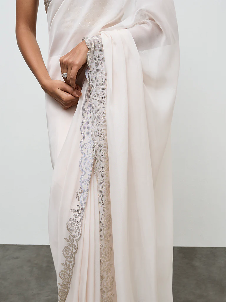 Vark Ivory Embellished Saree Set - Image 3
