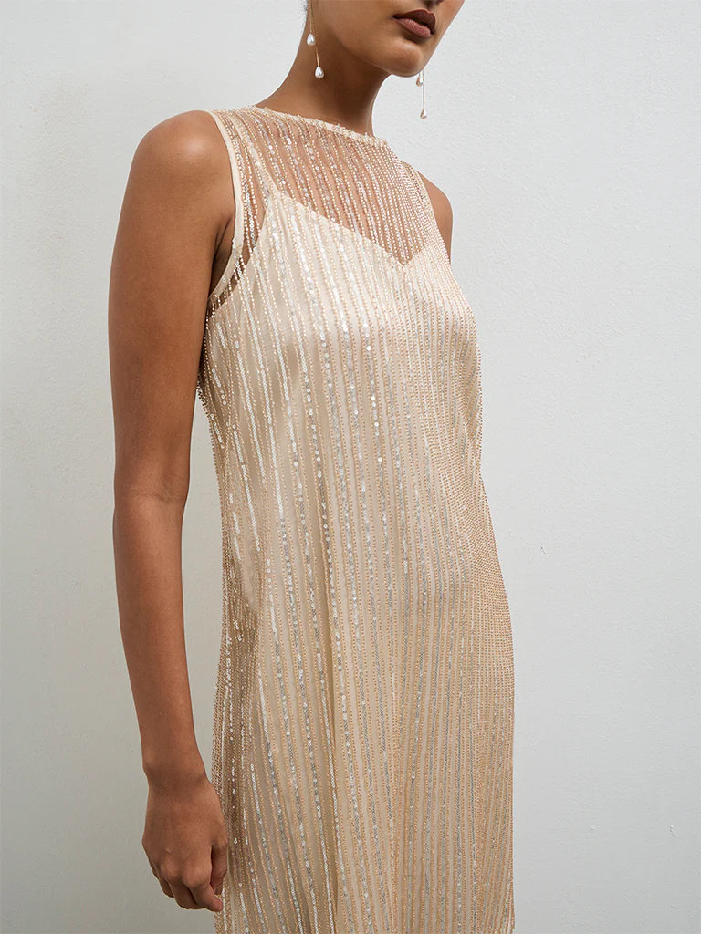 Vark Ivory Embellished Straight Ethnic Set with a Camisole - Image 3