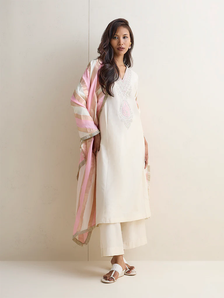 Vark Ivory Embroidered A-Line Ethnic Set - Image 2