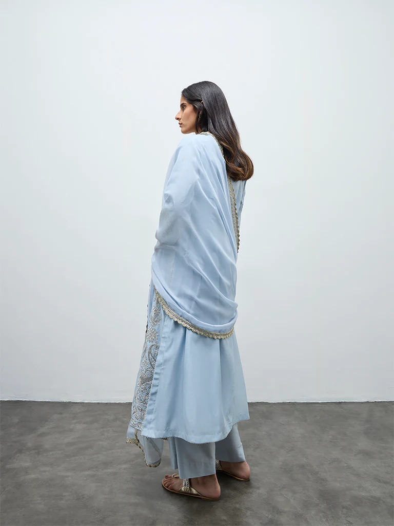 Vark Light Blue Embellished A-Line Ethnic Set - Image 4