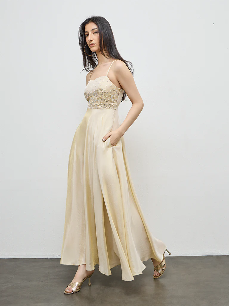 Vark Light Gold Embellished A-Line Dress - Image 2
