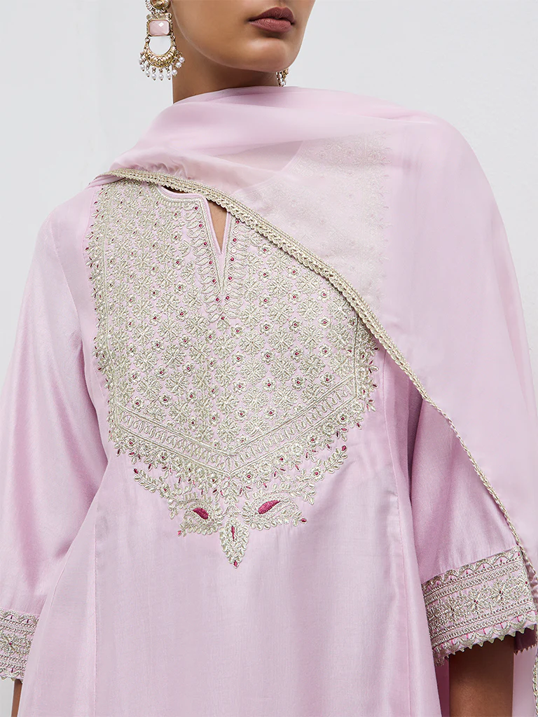 Vark Light Pink Embellished A-Line Ethnic Set - Image 3
