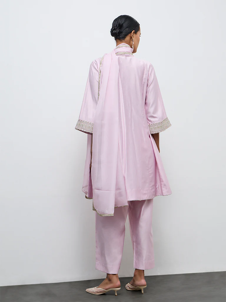 Vark Light Pink Embellished A-Line Ethnic Set - Image 4