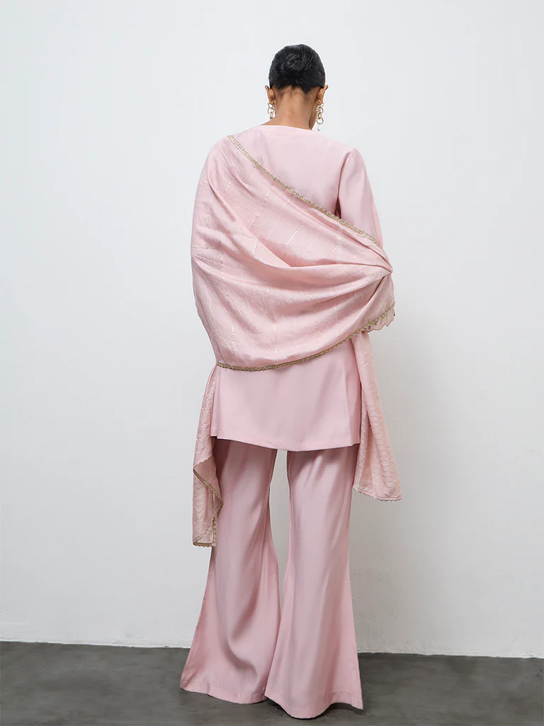 Vark Light Pink Embellished A-Line Ethnic Set - Image 4