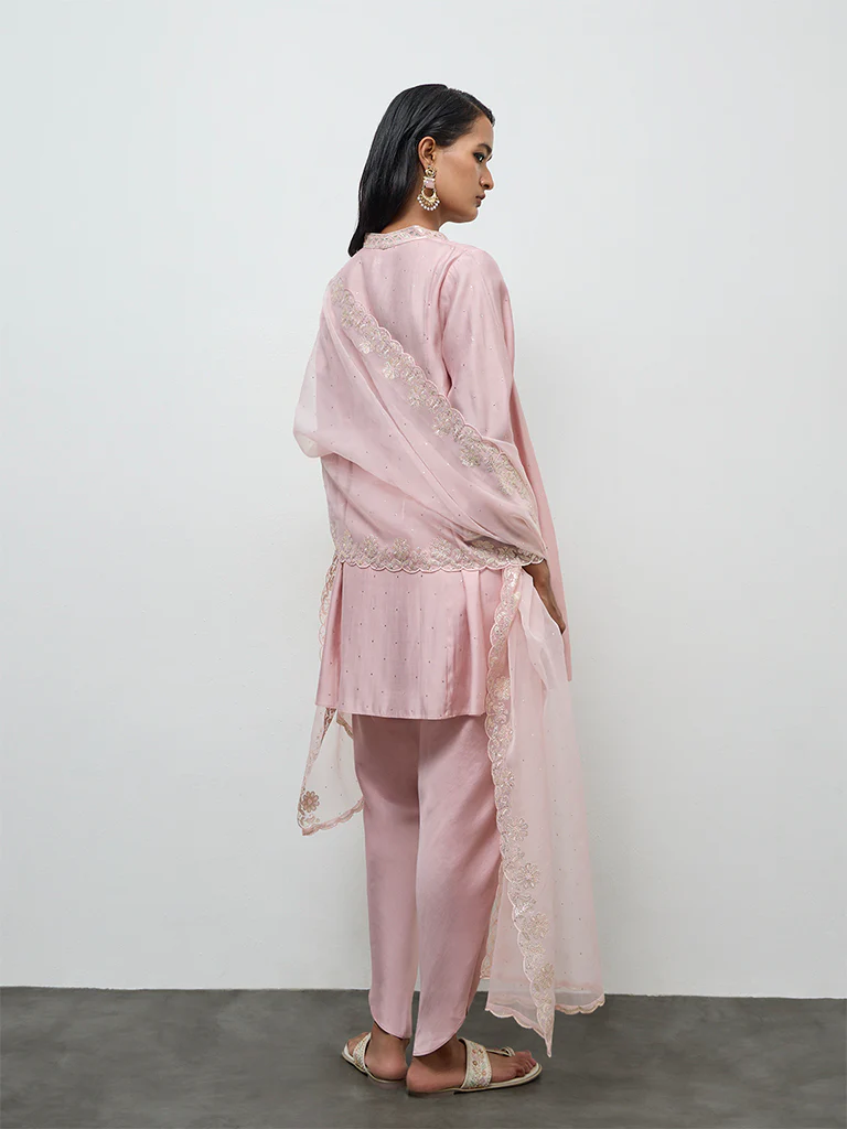 Vark Light Pink Embellished A-Line Ethnic Set - Image 4