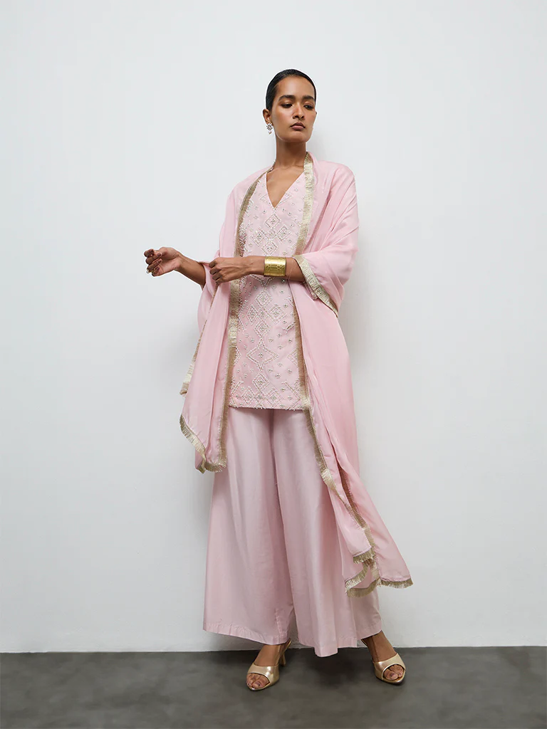 Vark Light Pink Embellished Cotton-Blend Ethnic Set - Image 2