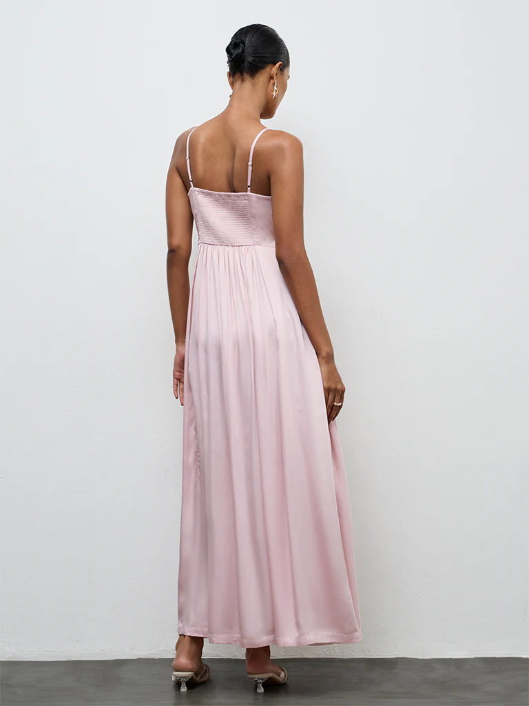 Vark Light Pink Embellished Empire A-Line Dress - Image 4