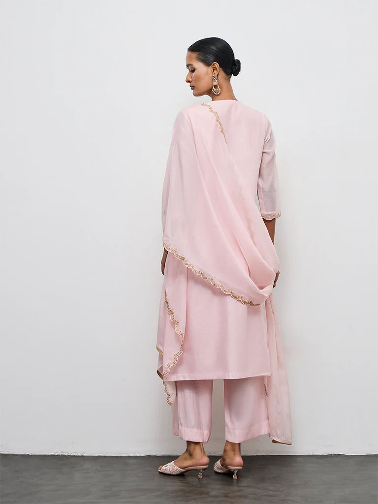 Vark Light Pink Embroidered A-Line Ethnic Set - Image 4