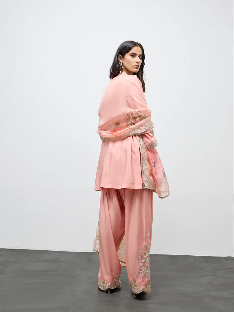 Vark Light Pink Embroidered Straight Ethnic Set - Image 4