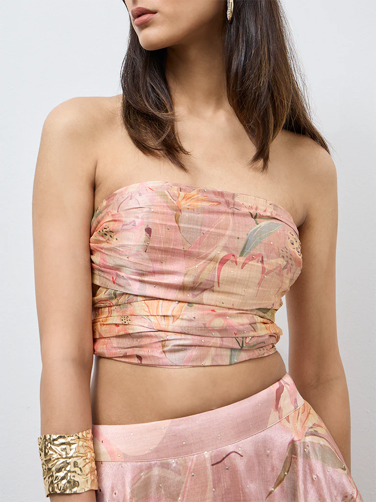 Vark Light Pink Floral Pattern Tube Top - Image 3