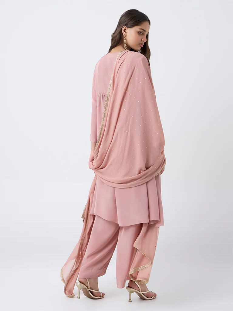 Vark Light Pink Sequin Embellished Ethnic Set - Image 4