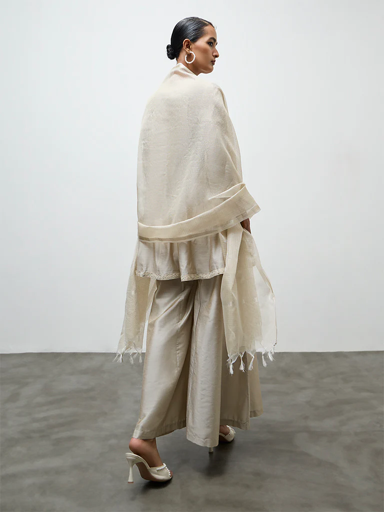 Vark Light Taupe Embroidered A-Line Ethnic Set - Image 4