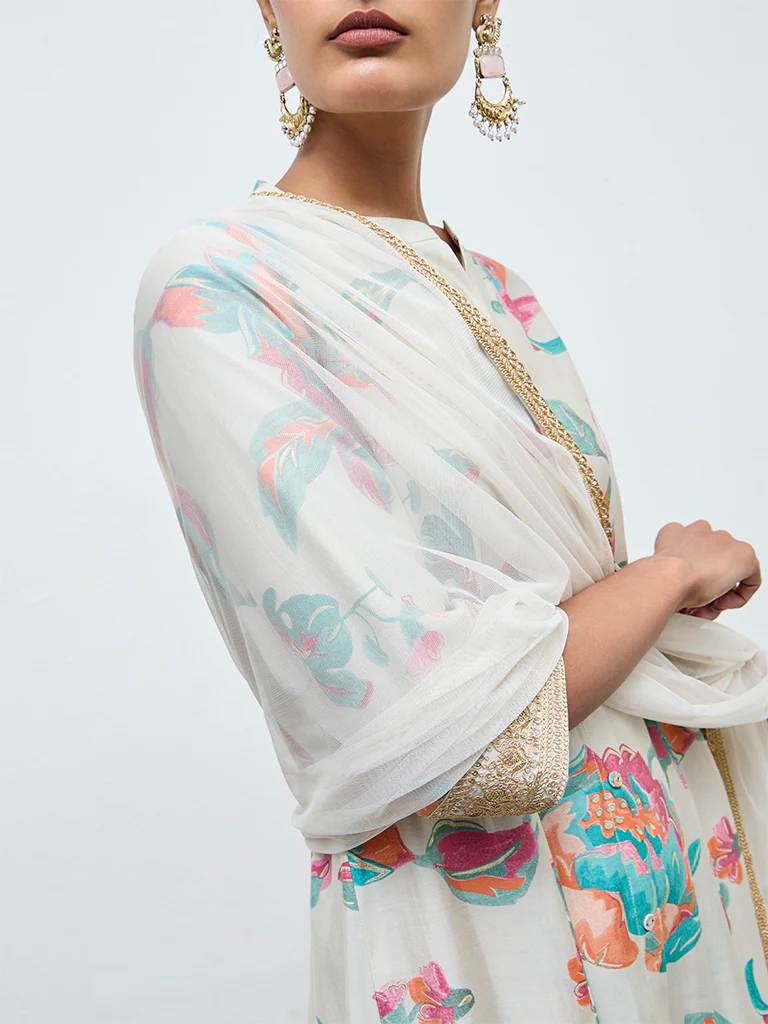Vark Light Taupe Floral Pattern A-Line Ethnic Set - Image 3