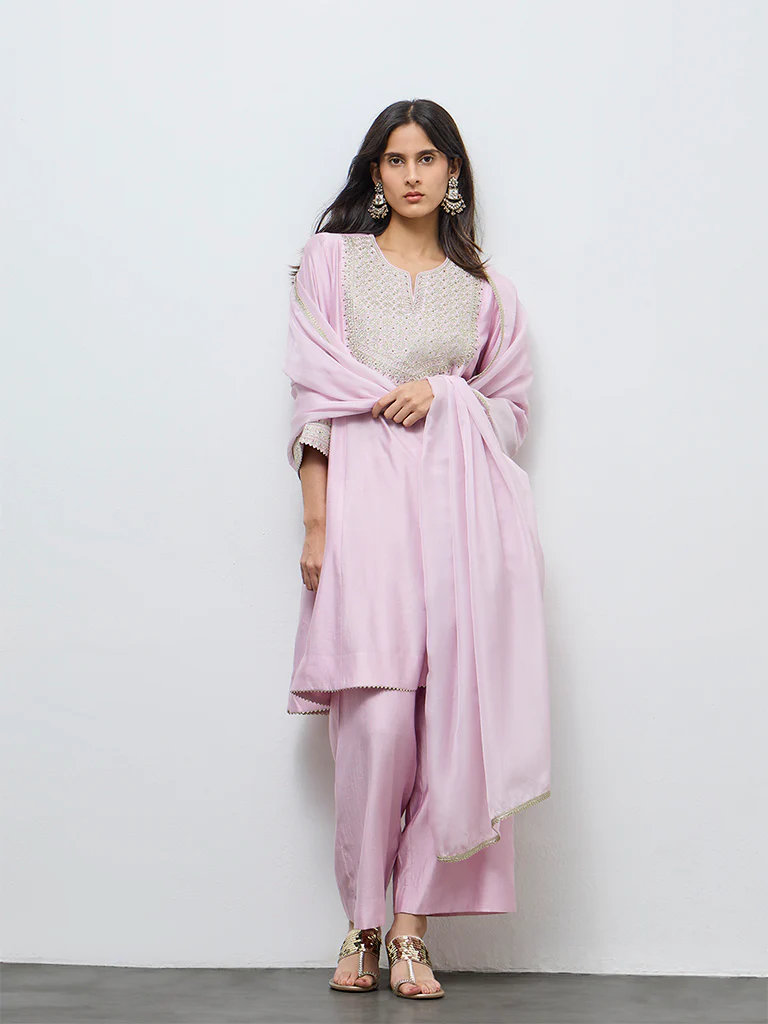 Vark Lilac Embellished A-Line Ethnic Set