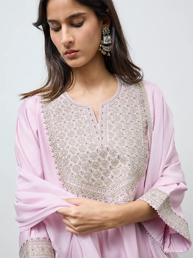 Vark Lilac Embellished A-Line Ethnic Set - Image 3