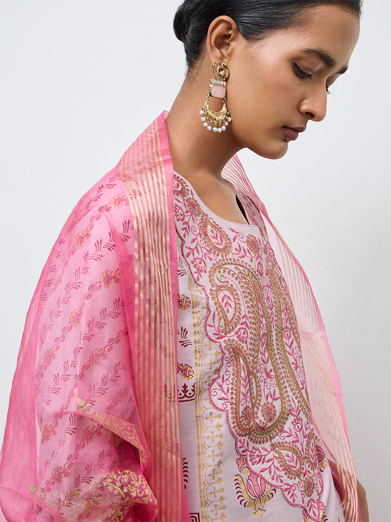 Vark Lilac Printed A-Line Kurta Ethnic Set - Image 3