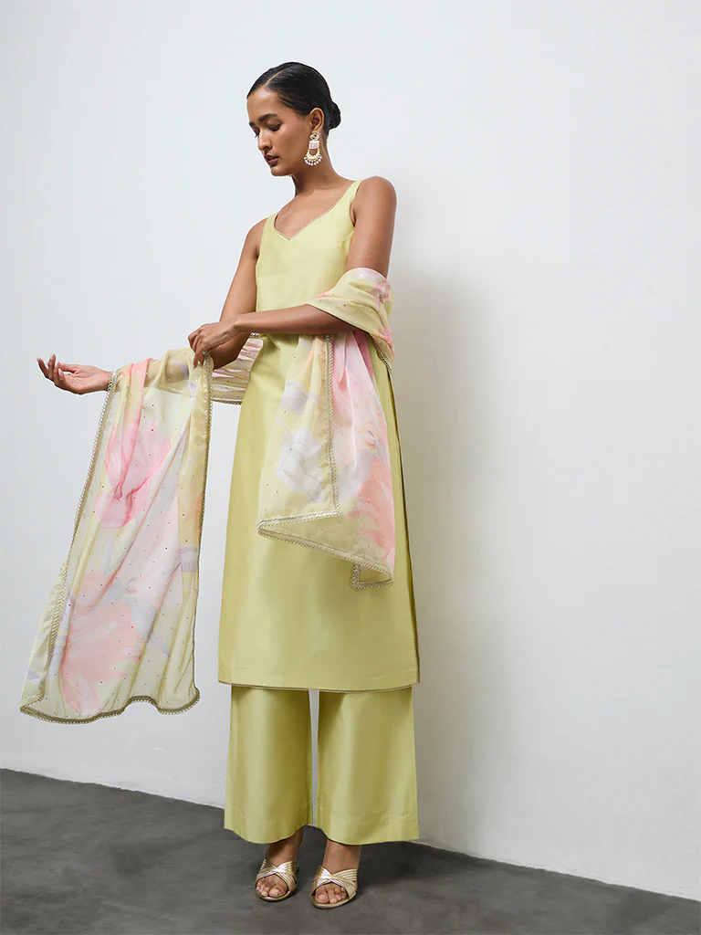 Vark Lime A-Line Kurta Ethnic Set - Image 2